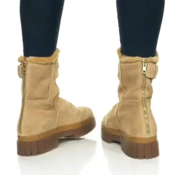 FREE PEOPLE Fable Faux-Fur-Lined Sand-Suede Boots Size 7 - Picture 3 of 16